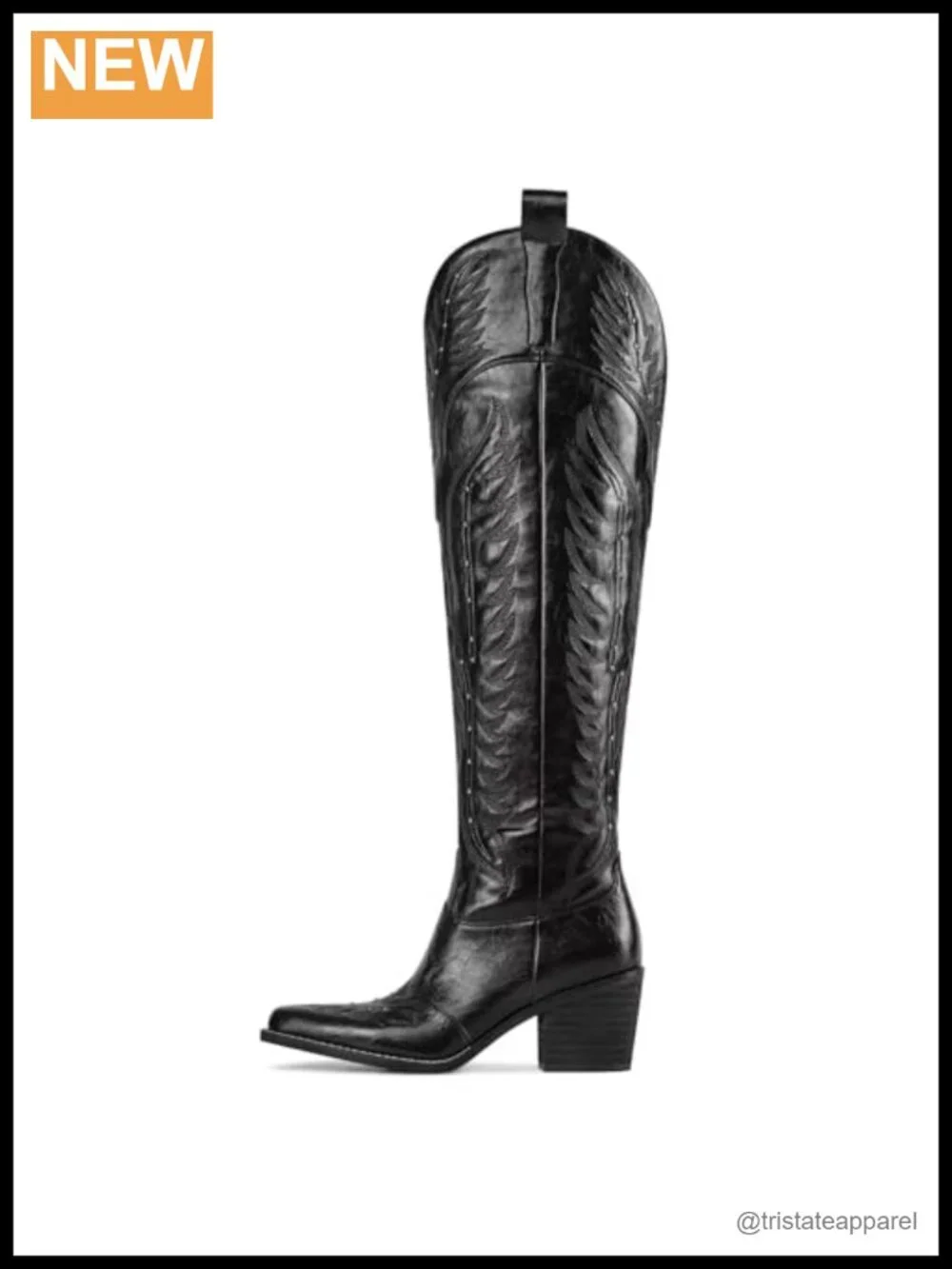 Embroidered Over the Knee Cowboy Boots Wide Calf Chunky Heel Pointed Toe Thigh